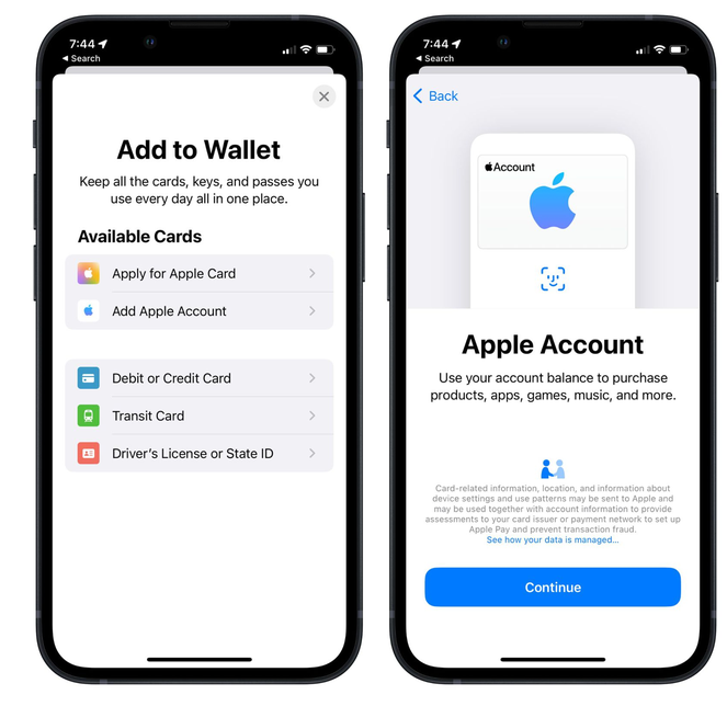 石拐苹果手机维修分享iOS 15.5钱包App如何添加 Apple 账户 